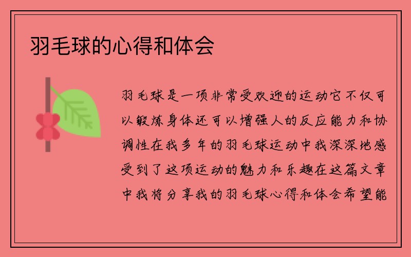 羽毛球的心得和体会